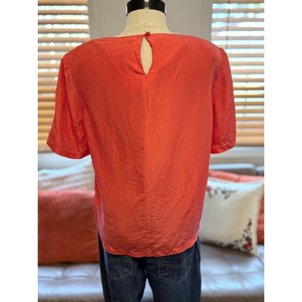 VTG 90s David Benjamin Coral 100% Silk Short Sleeve Keyhole Back Blouse Size 6 - Picture 4 of 4